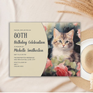 Grauweißes Kätzchen 80. Geburtstag Einladung