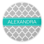 Grauweißes marokkanisches Monogramm #5 Aquamariner Keramikknauf (Vorderseite)