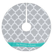 Grauweißes marokkanisches Monogramm #5 Aquamariner Polyester Weihnachtsbaumdecke (Vorderseite)
