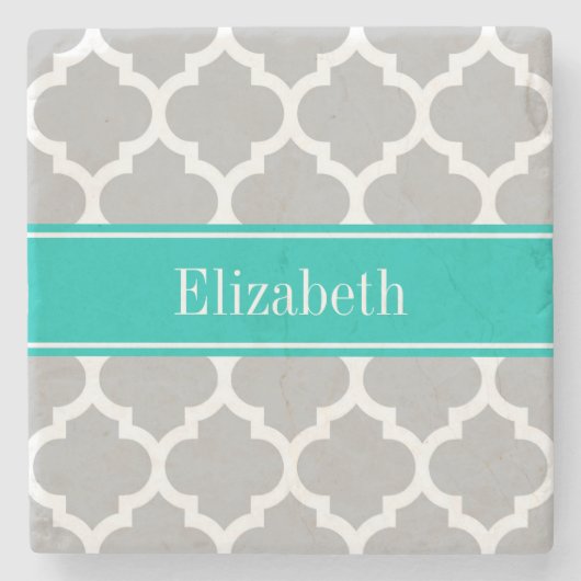 Grauweißes marokkanisches Monogramm #5 Aquamariner Steinuntersetzer (Vorderseite)