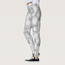 Grauweißes Schneeflockenmuster Leggings Weihnachte