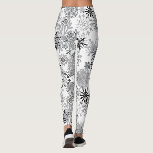 Grauweißes Schneeflockenmuster Leggings Weihnachte (Rückseite)