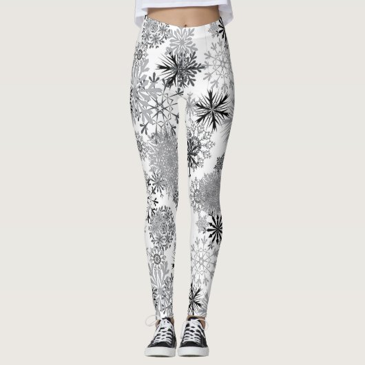 Grauweißes Schneeflockenmuster Leggings Weihnachte (Vorderseite)