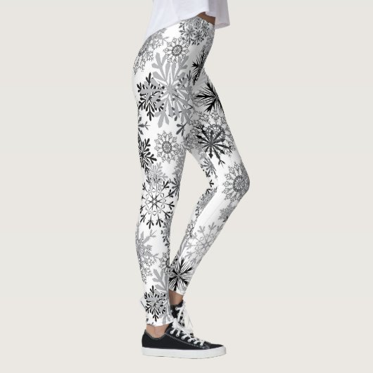Grauweißes Schneeflockenmuster Leggings Weihnachte (Rechts)