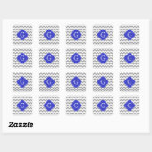 Grauweißes Zickzack Cobalt Blue Quatrefolienmonogr Quadratischer Aufkleber (Blatt)
