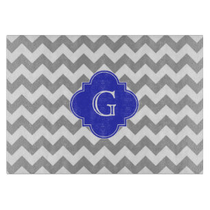 Grauweißes Zickzack Cobalt Blue Quatrefolienmonogr Schneidebrett