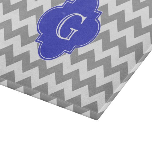 Grauweißes Zickzack Cobalt Blue Quatrefolienmonogr Schneidebrett (Ecke)