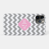 Grauweißes Zickzack rosa Quatrefolie 3 Monogramm Case-Mate iPhone Hülle (Rückseite (Horizontal))