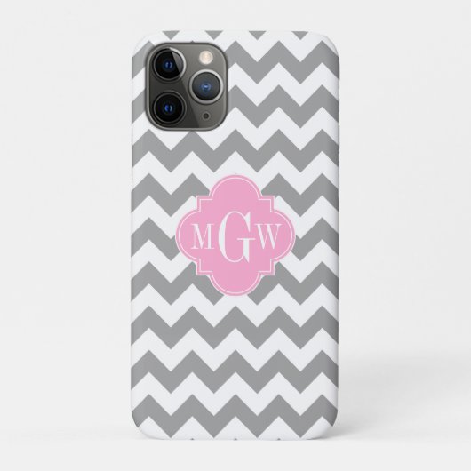 Grauweißes Zickzack rosa Quatrefolie 3 Monogramm Case-Mate iPhone Hülle (Rückseite)