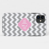 Grauweißes Zickzack rosa Quatrefolie 3 Monogramm Case-Mate iPhone Hülle (Rückseite (Horizontal))