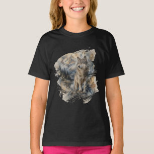 Grauwolf Aquarell Berge Wildnis T-Shirt
