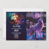 Grauwolf heult im Wald Einladung (Vorderseite)