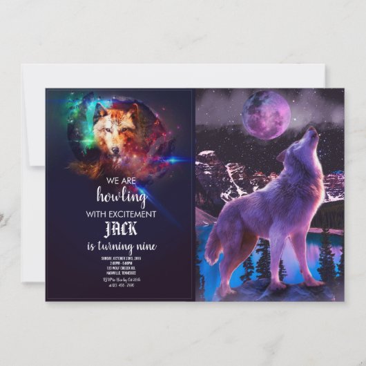 Grauwolf heult im Wald Einladung (Vorderseite)