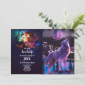 Grauwolf heult im Wald Einladung (Stehend Vorderseite)