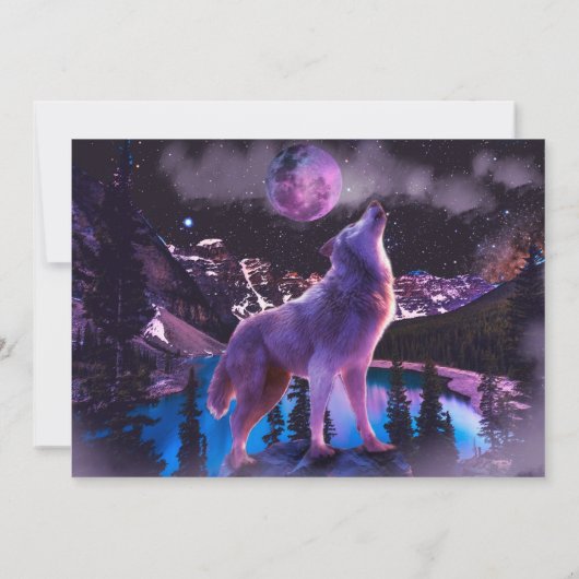 Grauwolf heult im Wald Einladung (Rückseite)