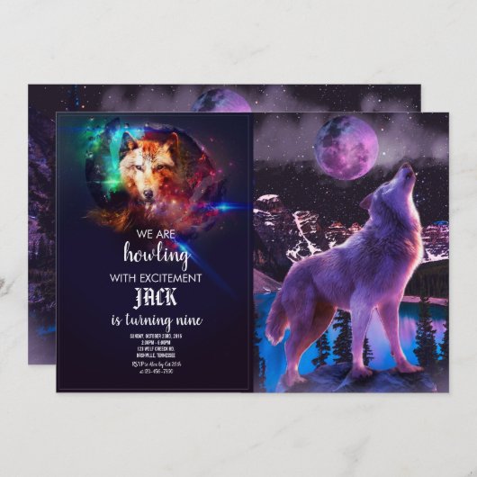 Grauwolf heult im Wald Einladung (Vorne/Hinten)