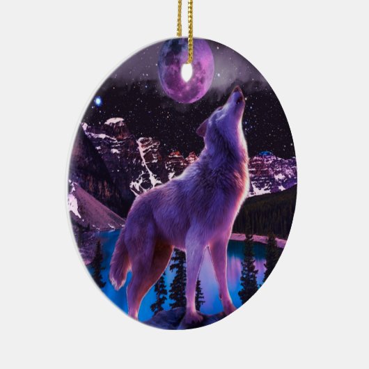 Grauwolf heult im Wald Keramik Ornament (Rechts)