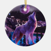 Grauwolf heult im Wald Keramik Ornament (Vorne)