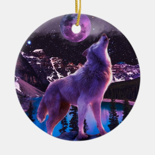 Grauwolf heult im Wald Keramik Ornament (Vorne)