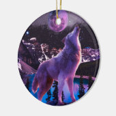 Grauwolf heult im Wald Keramik Ornament (Links)