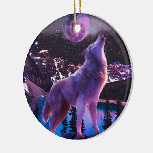 Grauwolf heult im Wald Keramik Ornament (Links)