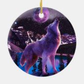 Grauwolf heult im Wald Keramik Ornament (Hinten)
