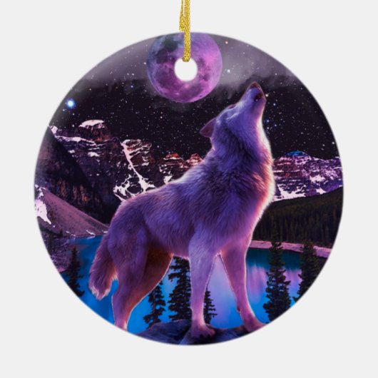 Grauwolf heult im Wald Keramik Ornament (Hinten)