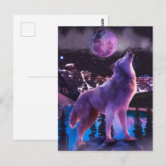 Grauwolf heult im Wald Postkarte (Vorne/Hinten)