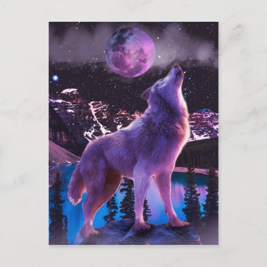 Grauwolf heult im Wald Postkarte (Vorderseite)