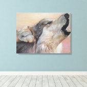 Grauwolf heult Wildtiere, die realistische Kunst m Leinwanddruck (Insitu (Holzboden))