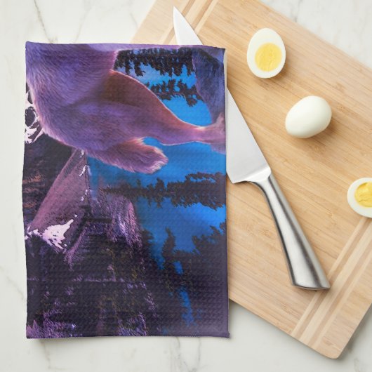 Grauwolf im Wald Geschirrtuch (Viertel Falte)