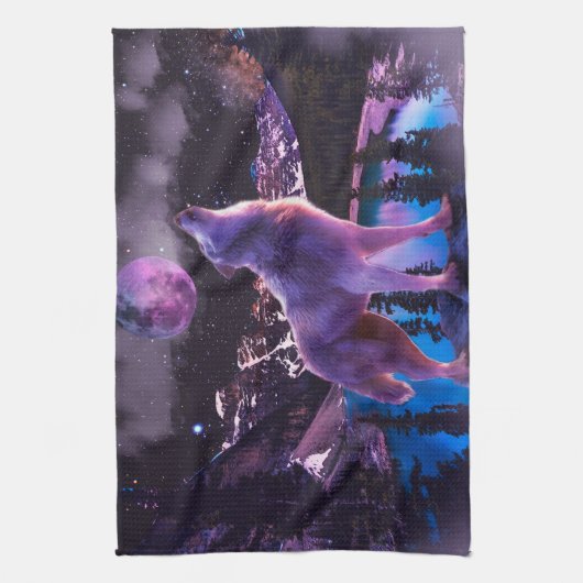 Grauwolf im Wald Geschirrtuch (Vertikal)