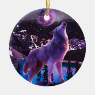 Grauwolf im Wald Keramik Ornament