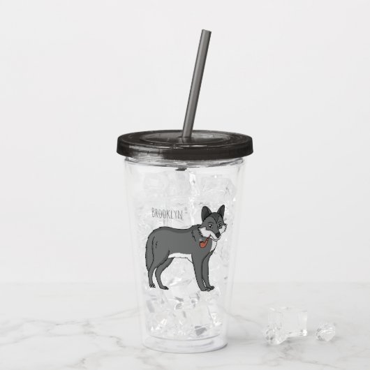 Grauwolf mit Pipe-Cartoon-Abbildung Acryltrinkbecher (Rückseite Ice)