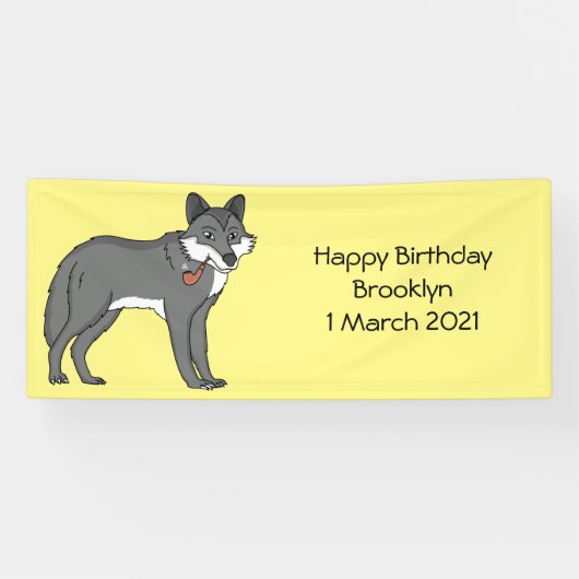 Grauwolf mit Pipe-Cartoon-Abbildung Banner (Horizontal)