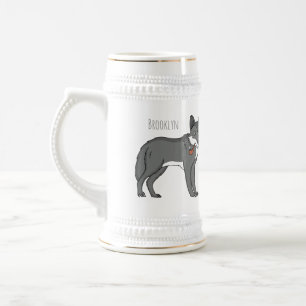 Grauwolf mit Pipe-Cartoon-Abbildung Bierglas
