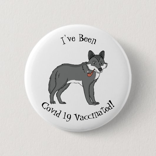 Grauwolf mit Pipe-Cartoon-Abbildung Button (Vorderseite)