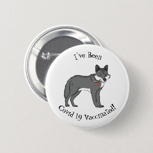 Grauwolf mit Pipe-Cartoon-Abbildung Button (Vorne & Hinten)