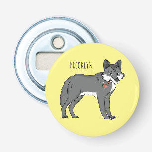 Grauwolf mit Pipe-Cartoon-Abbildung Flaschenöffner