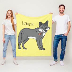 Grauwolf mit Pipe-Cartoon-Abbildung Fleecedecke