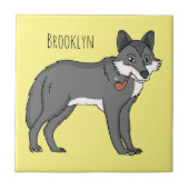 Grauwolf mit Pipe-Cartoon-Abbildung Fliese (Vorderseite)