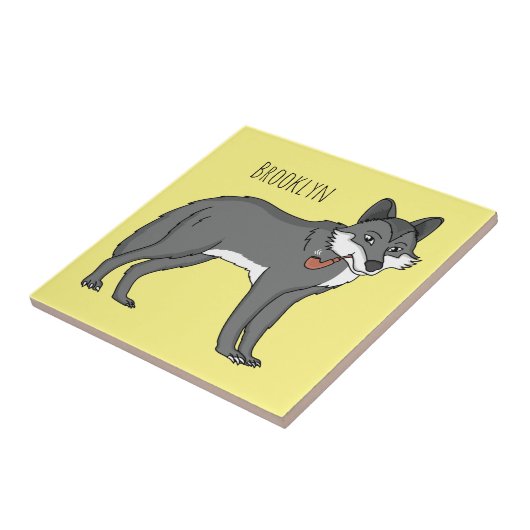 Grauwolf mit Pipe-Cartoon-Abbildung Fliese (Seite)