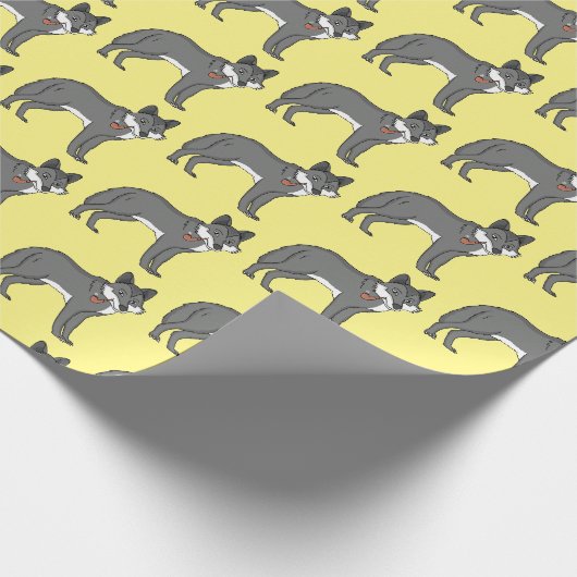 Grauwolf mit Pipe-Cartoon-Abbildung Geschenkpapier (Ecke)