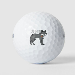 Grauwolf mit Pipe-Cartoon-Abbildung Golfball