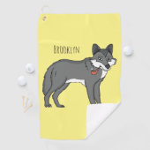 Grauwolf mit Pipe-Cartoon-Abbildung Golfhandtuch (Insitu)