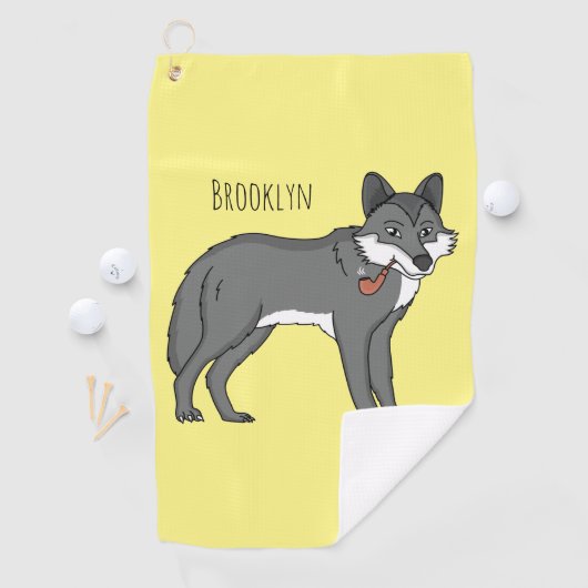 Grauwolf mit Pipe-Cartoon-Abbildung Golfhandtuch (Insitu)