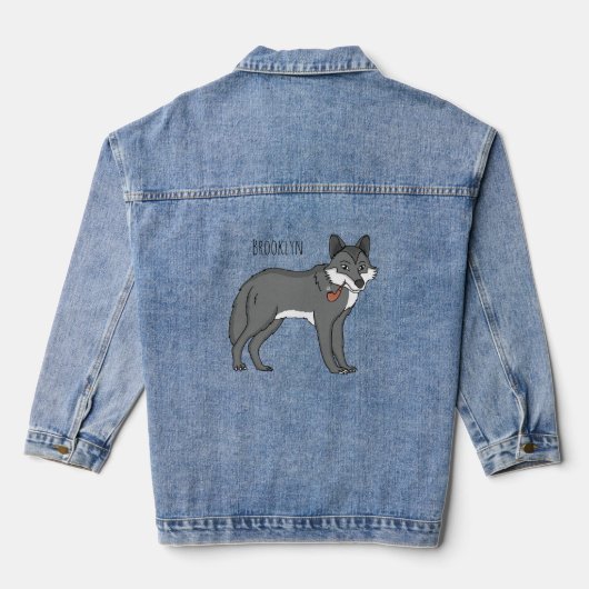 Grauwolf mit Pipe-Cartoon-Abbildung Jeansjacke (Rückseite)