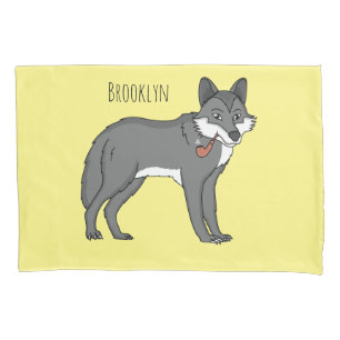 Grauwolf mit Pipe-Cartoon-Abbildung Kissenbezug