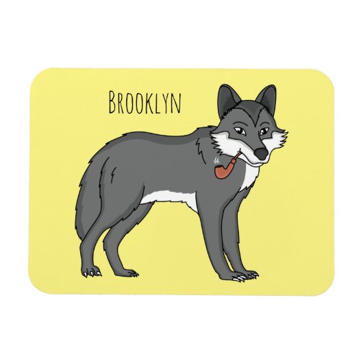 Grauwolf mit Pipe-Cartoon-Abbildung Magnet (Horizontal)