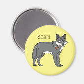 Grauwolf mit Pipe-Cartoon-Abbildung Magnet (Vorderseite/Rückseite)